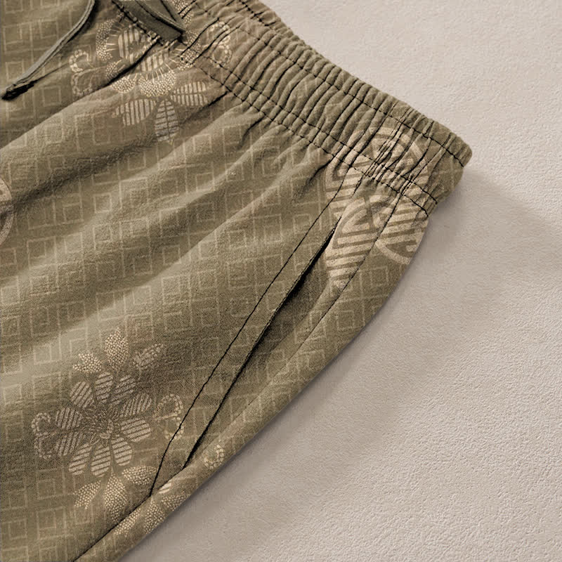 Buddha Stones Cotton Geometric Tribal Pattern Men's Tapered Pants With Pockets - image 2