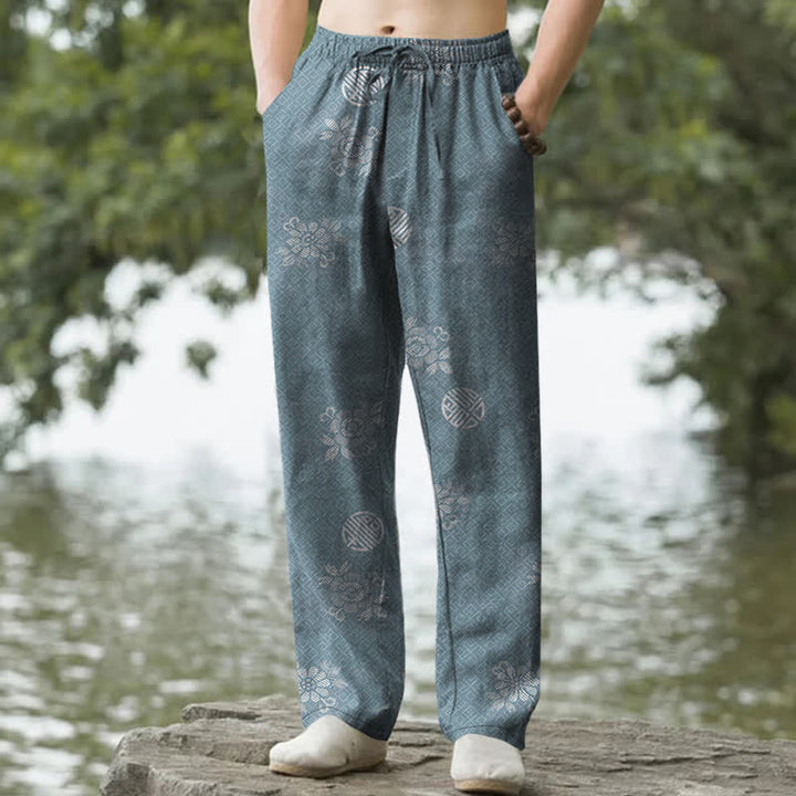 Buddha Stones Cotton Geometric Tribal Pattern Men's Tapered Pants With Pockets - CadetBlue - US/UK/AU50，EU60 (5XL) - image 4