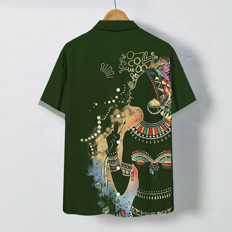 Buddha Stones Tribal Woman Silhouette Pattern Buttons Breathable Men's Short Sleeve Shirt - image 1