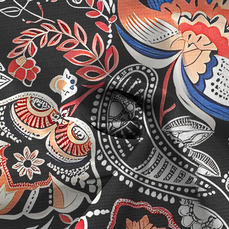 Buddha Stones Vintage Floral Paisley Pattern Buttons Breathable Men's Short Sleeve Shirt - image 2