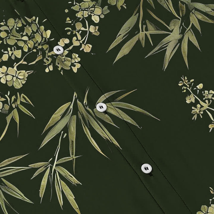 Buddha Stones Bamboo Plum Blossom Pattern Buttons Breathable Men's Short Sleeve Shirt - image 8