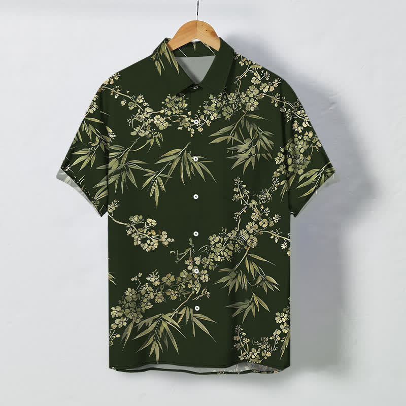 Buddha Stones Bamboo Plum Blossom Pattern Buttons Breathable Men's Short Sleeve Shirt - DarkGreen - US/UK/AU48，EU58 (4XL) - image 5