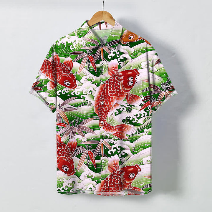 Buddha Stones Koi Wave Bamboo Pattern Buttons Breathable Men's Short Sleeve Shirt - LimeGreen - US/UK/AU48，EU58 (4XL) - image 6