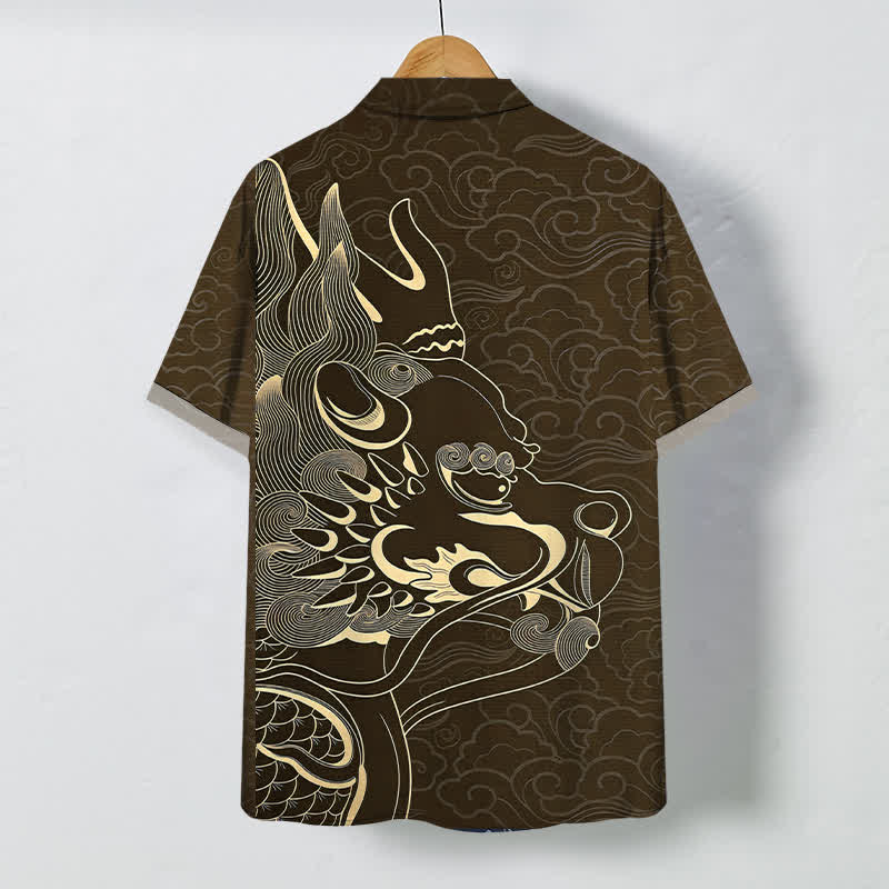 Buddha Stones Golden Dragon Cloud Pattern Buttons Wrinkle-resistant Men's Short Sleeve Shirt - image 6