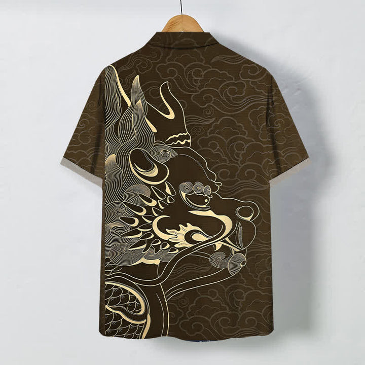 Buddha Stones Golden Dragon Cloud Pattern Buttons Wrinkle-resistant Men's Short Sleeve Shirt - image 6