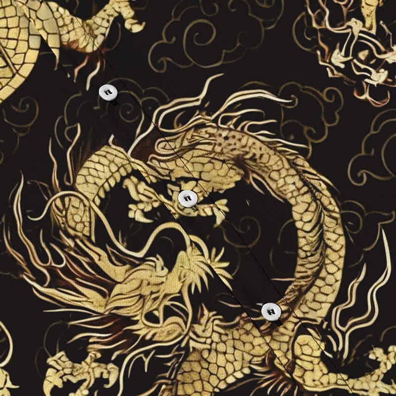 Buddha Stones Golden Dragon Cloud Pattern Buttons Wrinkle-resistant Men's Short Sleeve Shirt - image 3