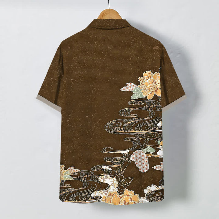Buddha Stones Lotus Wave Cloud Pattern Buttons Breathable Men's Short Sleeve Shirt - image 11
