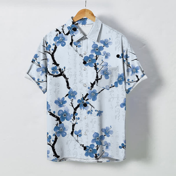 Buddha Stones Red Plum Blossom Branch Pattern Buttons Wrinkle-resistant Men's Short Sleeve Shirt - LightCyan - US/UK/AU48，EU58 (4XL) - image 3