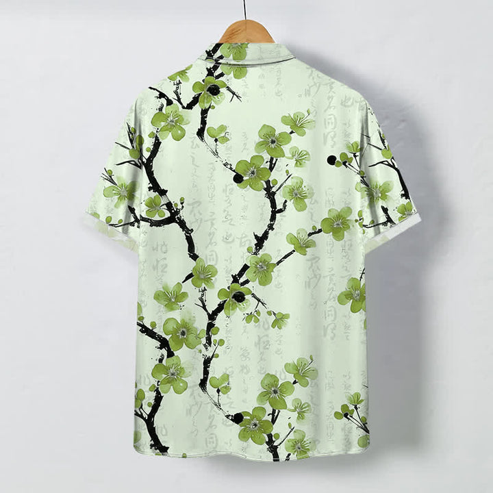 Buddha Stones Red Plum Blossom Branch Pattern Buttons Wrinkle-resistant Men's Short Sleeve Shirt - image 7