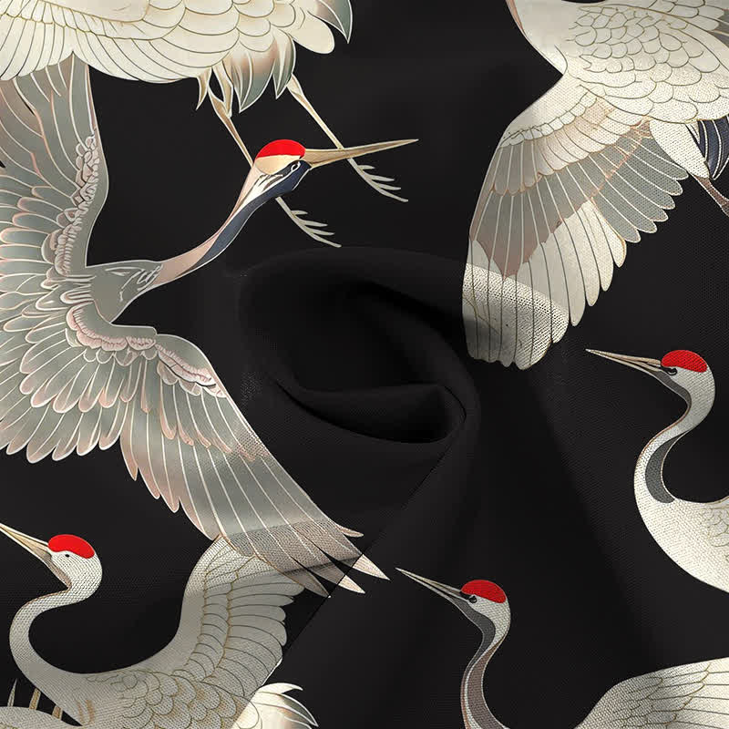 Buddha Stones Flying Red-crowned Crane Pattern Buttons Wrinkle-resistant Men's Short Sleeve Shirt - image 4