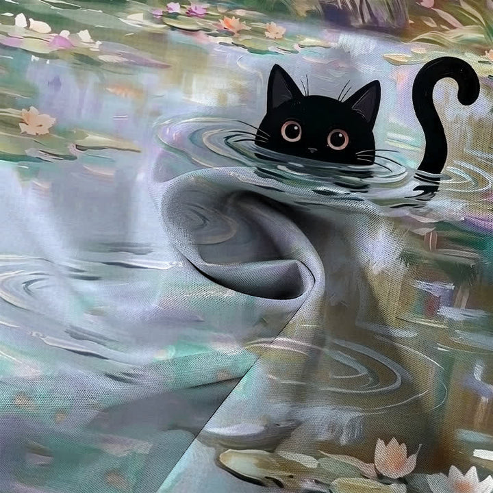 Buddha Stones Water Lily Black Cat Pattern Buttons Breathable Men's Short Sleeve Shirt - image 8