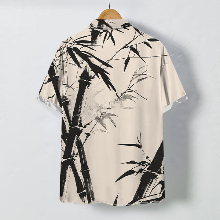 Buddha Stones Ink Bamboo Pattern Buttons Wrinkle-resistant Men's Short Sleeve Shirt - image 1