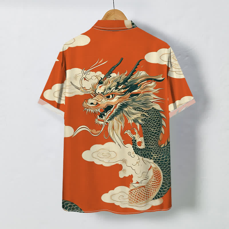 Buddha Stones Chinese Dragon Cloud Pattern Buttons Wrinkle-resistant Men's Short Sleeve Shirt - image 1