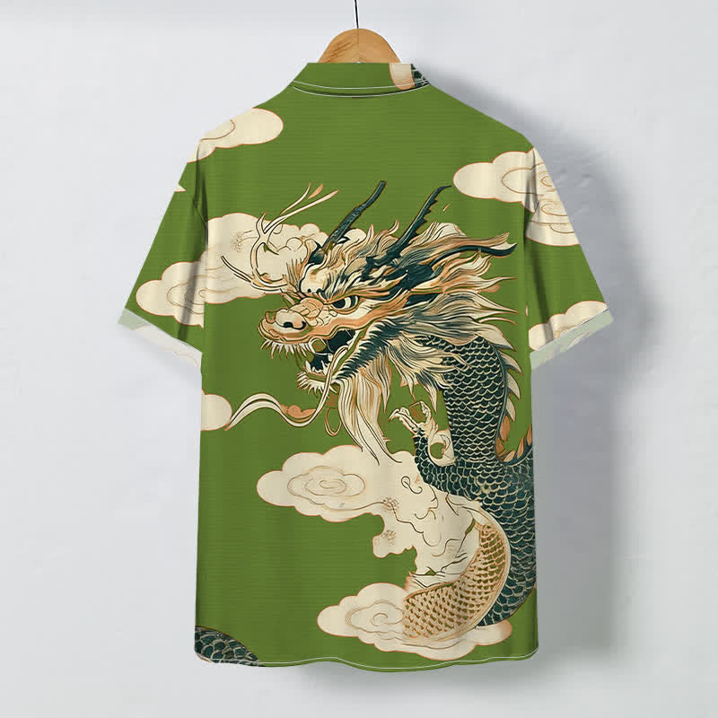 Buddha Stones Chinese Dragon Cloud Pattern Buttons Wrinkle-resistant Men's Short Sleeve Shirt - image 4