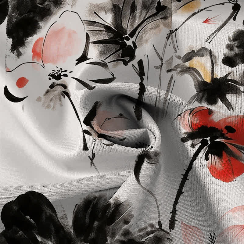Buddha Stones Ink Floral Blossom Pattern Buttons Breathable Men's Short Sleeve Shirt - image 2