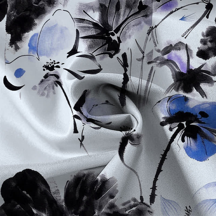 Buddha Stones Ink Floral Blossom Pattern Buttons Breathable Men's Short Sleeve Shirt - image 8