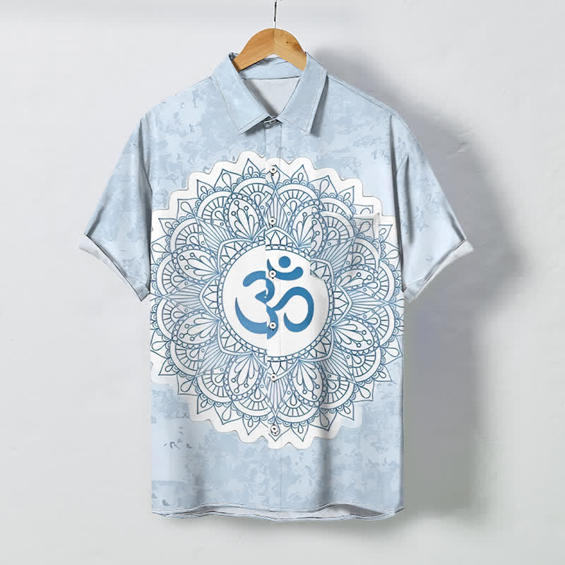 Buddha Stones Om Mandala Pattern Buttons Breathable Men's Short Sleeve Shirt - LightBlue - US/UK/AU48，EU58 (4XL) - image 6
