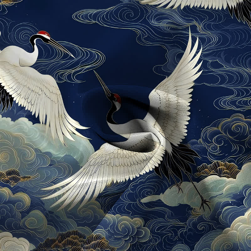 Buddha Stones Flying Red-crowned Crane Auspicious Clouds Pattern Buttons Wrinkle-resistant Men's Short Sleeve Shirt - image 14