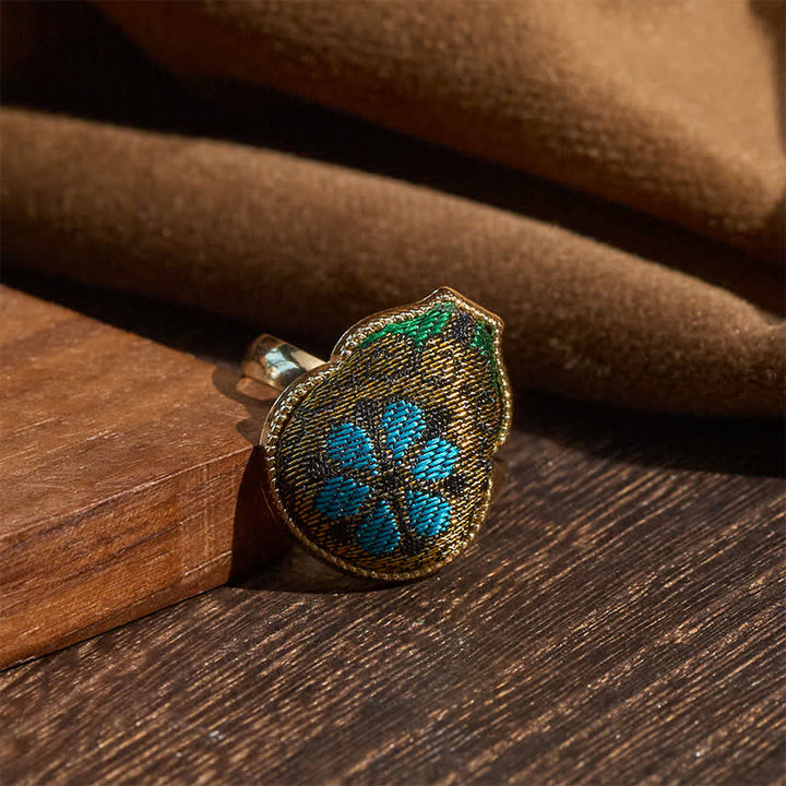 Buddha Stones Song Brocade Gourd Shaped Blessing Adjustable Vintage Chinese Style Ring - image 2