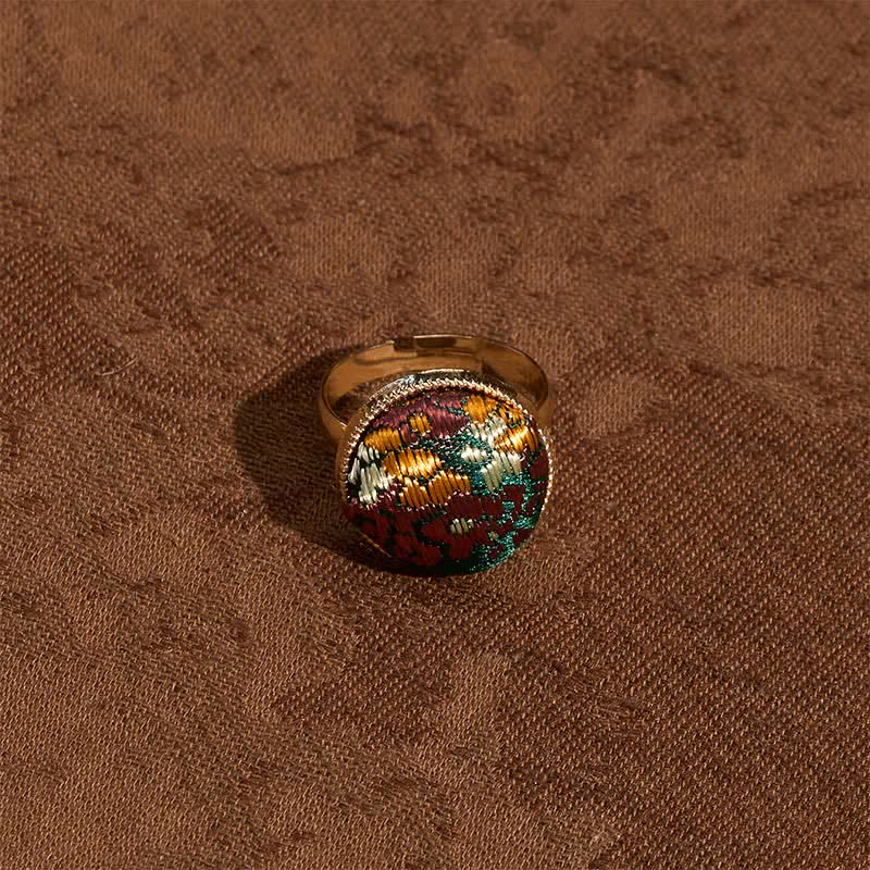 Buddha Stones Song Brocade Embroidered Round Elegance Ring - image 1