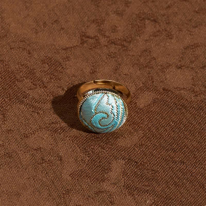 Buddha Stones Song Brocade Embroidered Round Elegance Ring - image 12