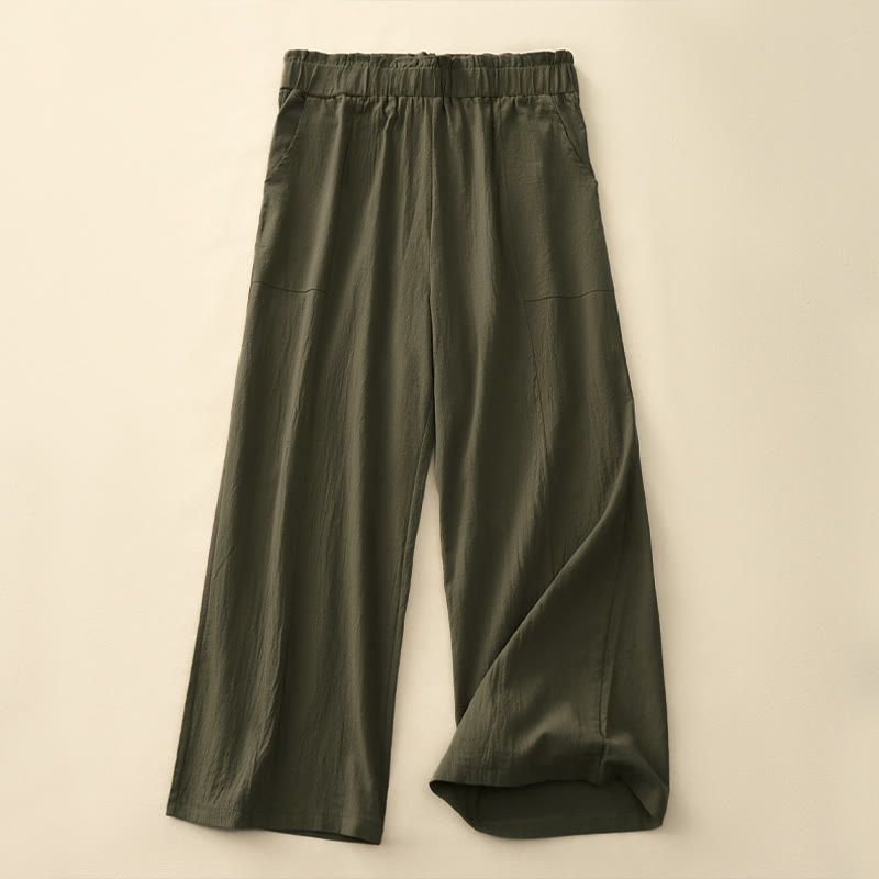 Buddha Stones Spring Summer Casual Minimalist Solid Drawstring Long Pants Women's Straight Leg Pants With Pockets - OliveDrab - US12，UK/AU16，EU44 (2XL) - image 15