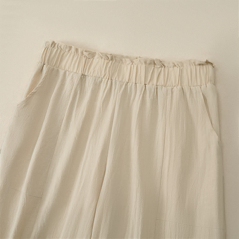Buddha Stones Spring Summer Casual Minimalist Solid Drawstring Long Pants Women's Straight Leg Pants With Pockets - image 3