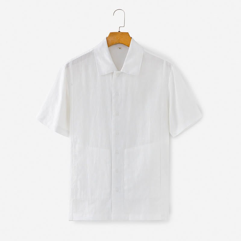 Buddha Stones Summer Minimalist Button-Up Solid Cotton Linen Men's Short Sleeve Shirts With Pocket - White - US/UK/AU40，EU50 (2XL) - image 21