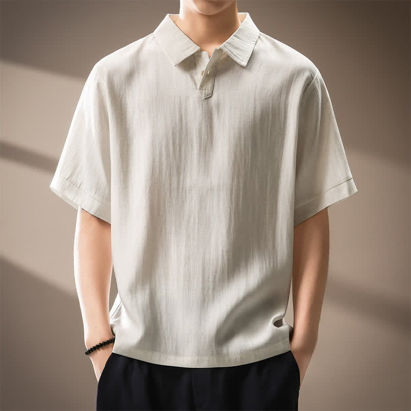 Buddha Stones Summer Casual Minimalist Button Up Solid Men's Short Sleeve Shirts - Linen - US/UK/AU44，EU54 (4XL) - image 0