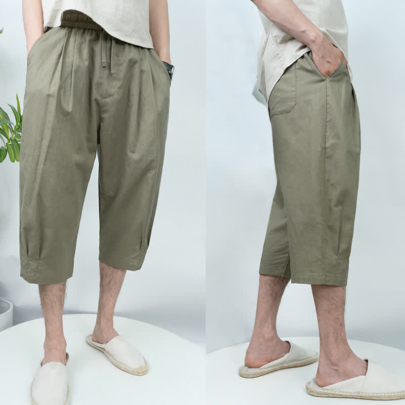 Buddha Stones Summer Casual Vintage Drawstring Solid Men's Harem Pants With Pockets - image 5