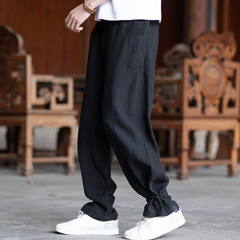 Buddha Stones Summer Casual Vintage Drawstring Elastic Waist Solid Ankle Pants Men's Tapered Pants - image 17