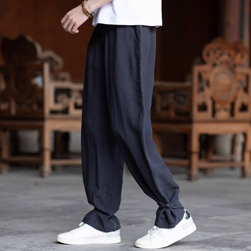 Buddha Stones Summer Casual Vintage Drawstring Elastic Waist Solid Ankle Pants Men's Tapered Pants - image 23