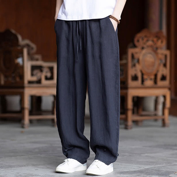 Buddha Stones Summer Casual Vintage Drawstring Elastic Waist Solid Ankle Pants Men's Tapered Pants - image 26