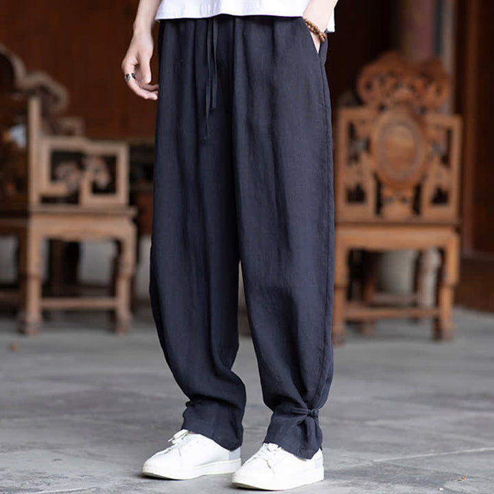 Buddha Stones Summer Casual Vintage Drawstring Elastic Waist Solid Ankle Pants Men's Tapered Pants - image 29