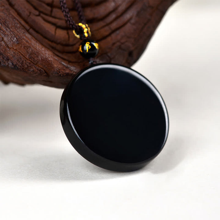 Buddha Stones Black Obsidian Round Shape Protection Braided Rope Necklace - image 2