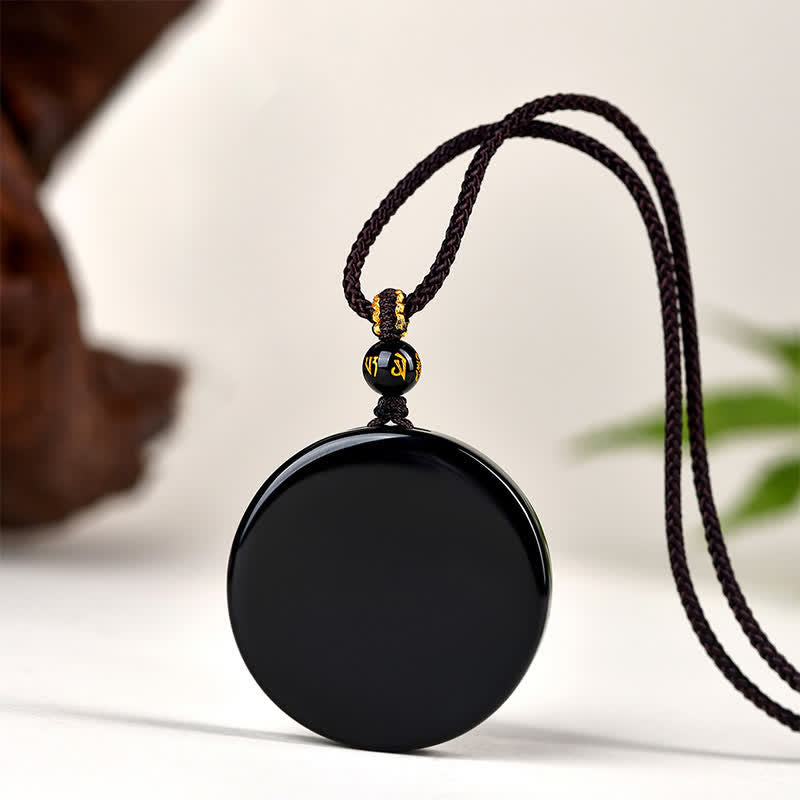 Buddha Stones Black Obsidian Round Shape Protection Braided Rope Necklace - image 9