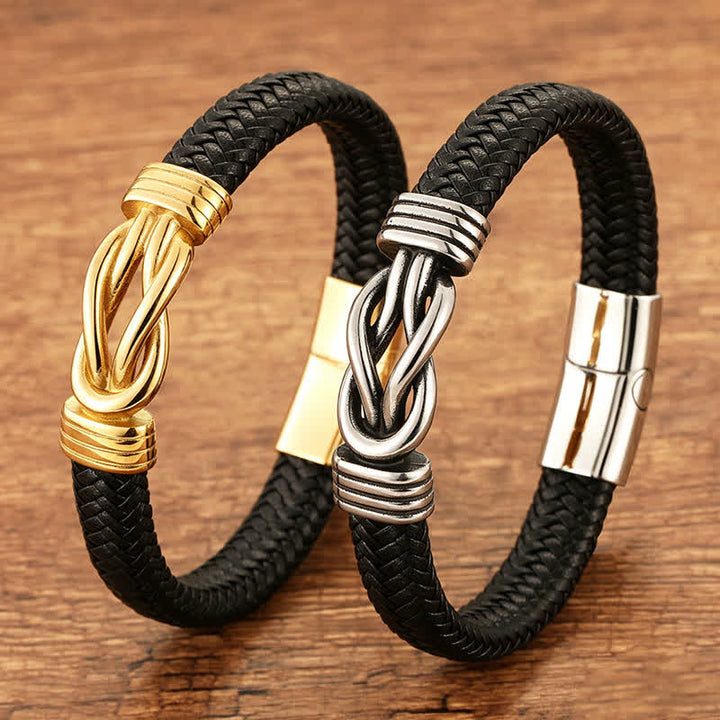 Buddha Stones Leather Braided Infinite Knot Durability Geometric Balance Bracelet - image 10
