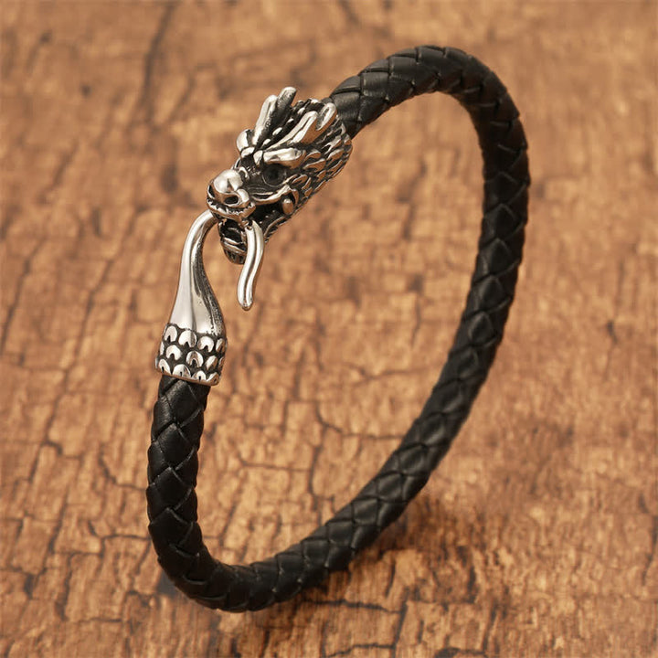 Buddha Stones Braided Leather Dragon Strength Punk Bracelet - Black - 7.9–8.3 in (20–21 cm) - image 0