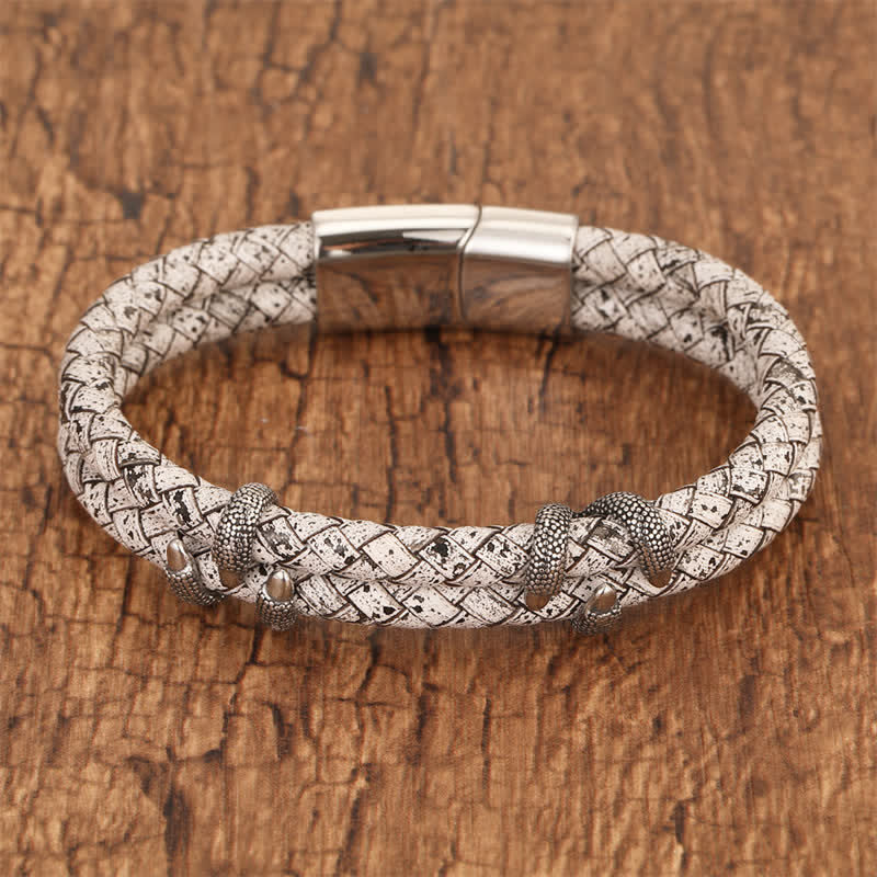 Buddha Stones Braided Leather Dragon Claw Strength Stainless Steel Bracelet - image 9