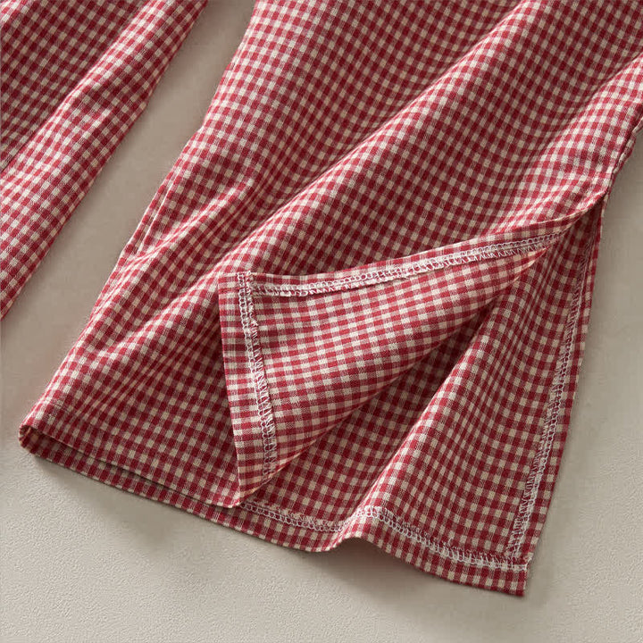 Buddha Stones Spring Summer Casual Vintage Drawstring Plaid Cotton Cropped Pants Women's Straight Leg Pants With Pockets - image 6