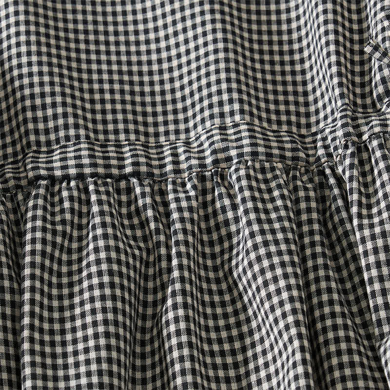 Buddha Stones Summer Vintage Drawstring Plaid Cotton Women's Summer Sleeveless Dress With Pockets - image 4