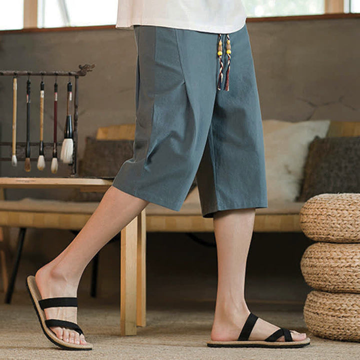 Buddha Stones Summer Casual Minimalist Drawstring Solid Men's Cropped Pants With Pocket - image 6