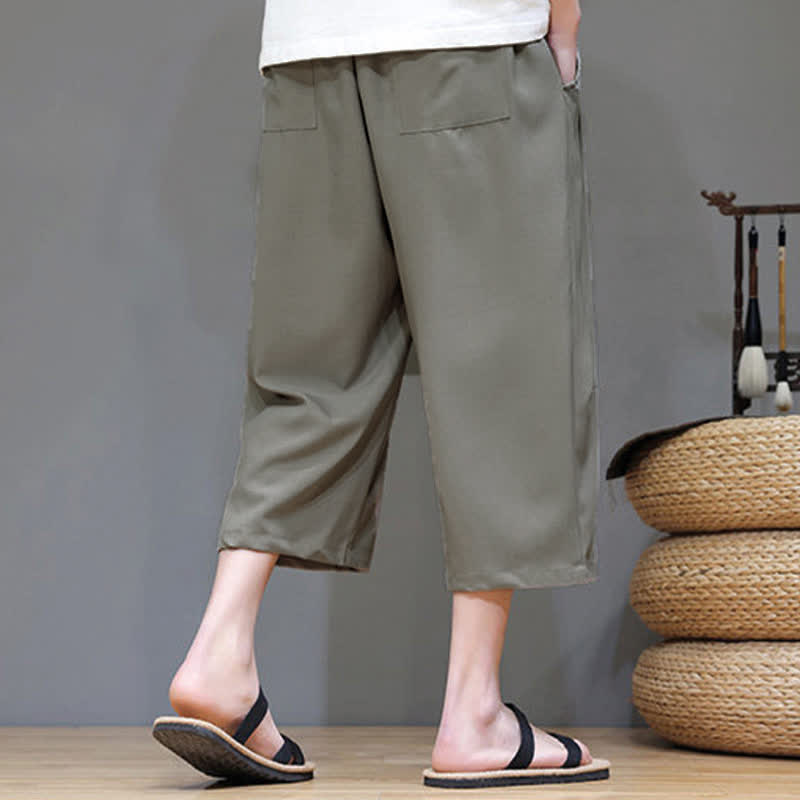 Buddha Stones Summer Casual Minimalist Drawstring Solid Men's Cropped Pants With Pocket - image 4