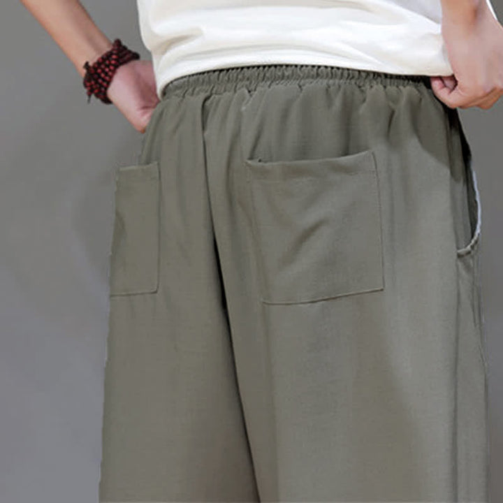 Buddha Stones Summer Casual Minimalist Drawstring Solid Men's Cropped Pants With Pocket - image 10