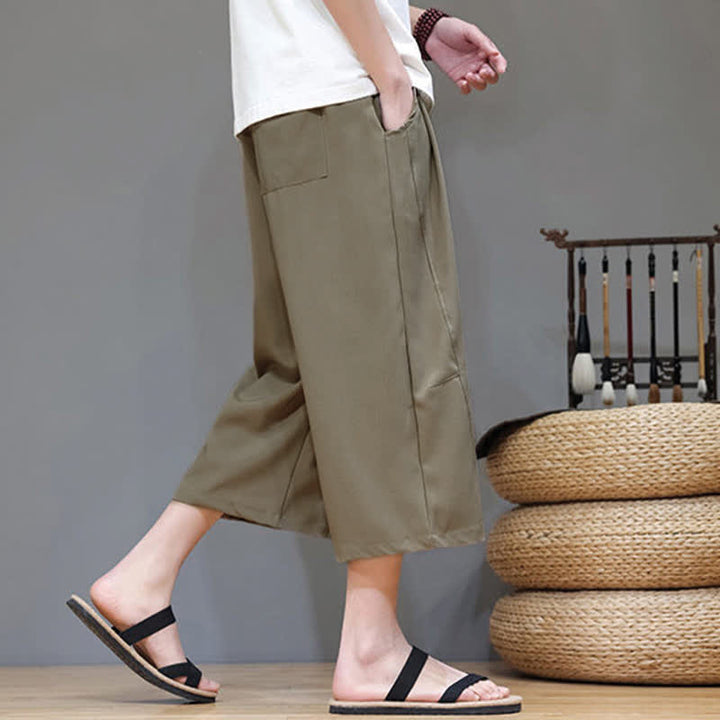 Buddha Stones Summer Casual Minimalist Drawstring Solid Men's Cropped Pants With Pocket - image 26
