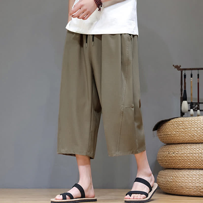 Buddha Stones Summer Casual Minimalist Drawstring Solid Men's Cropped Pants With Pocket - image 23