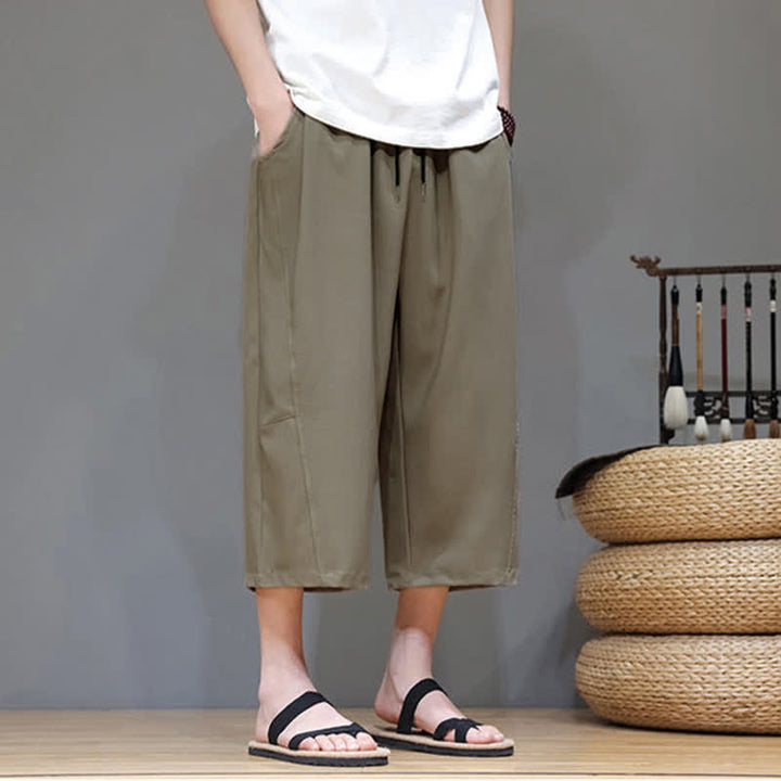 Buddha Stones Summer Casual Minimalist Drawstring Solid Men's Cropped Pants With Pocket - image 24