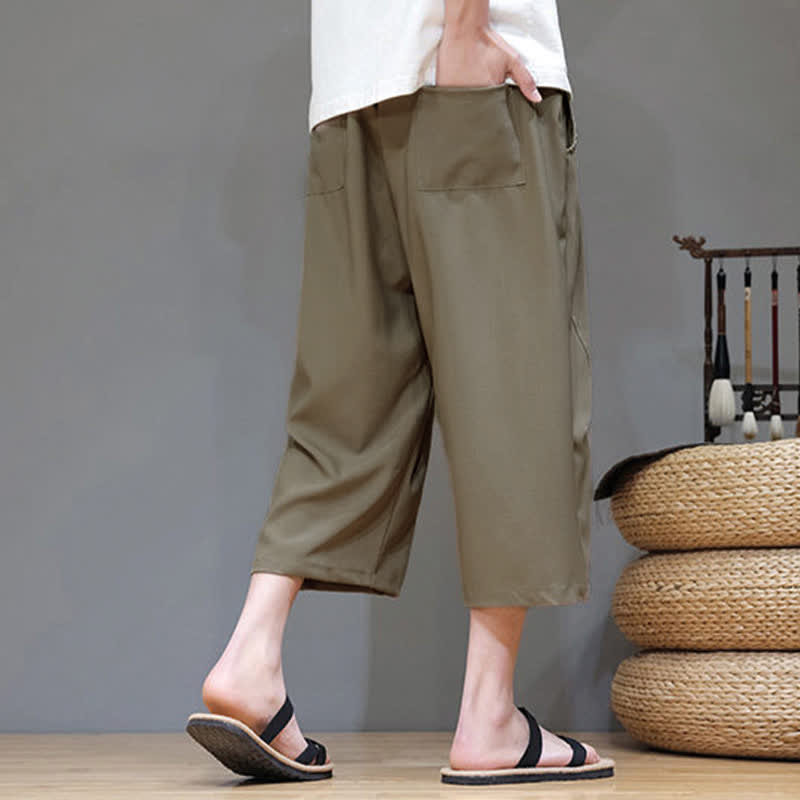 Buddha Stones Summer Casual Minimalist Drawstring Solid Men's Cropped Pants With Pocket - image 25