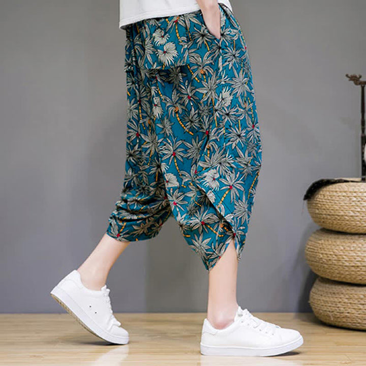 Buddha Stones Summer Boho Casual Drawstring Floral Capri Pants Men's Harem Pants With Pocket - image 15