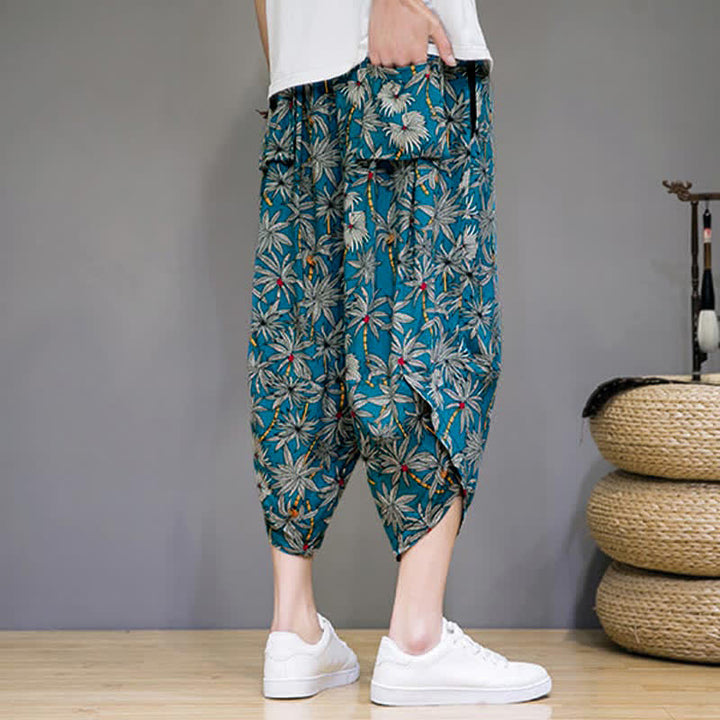 Buddha Stones Summer Boho Casual Drawstring Floral Capri Pants Men's Harem Pants With Pocket - image 16